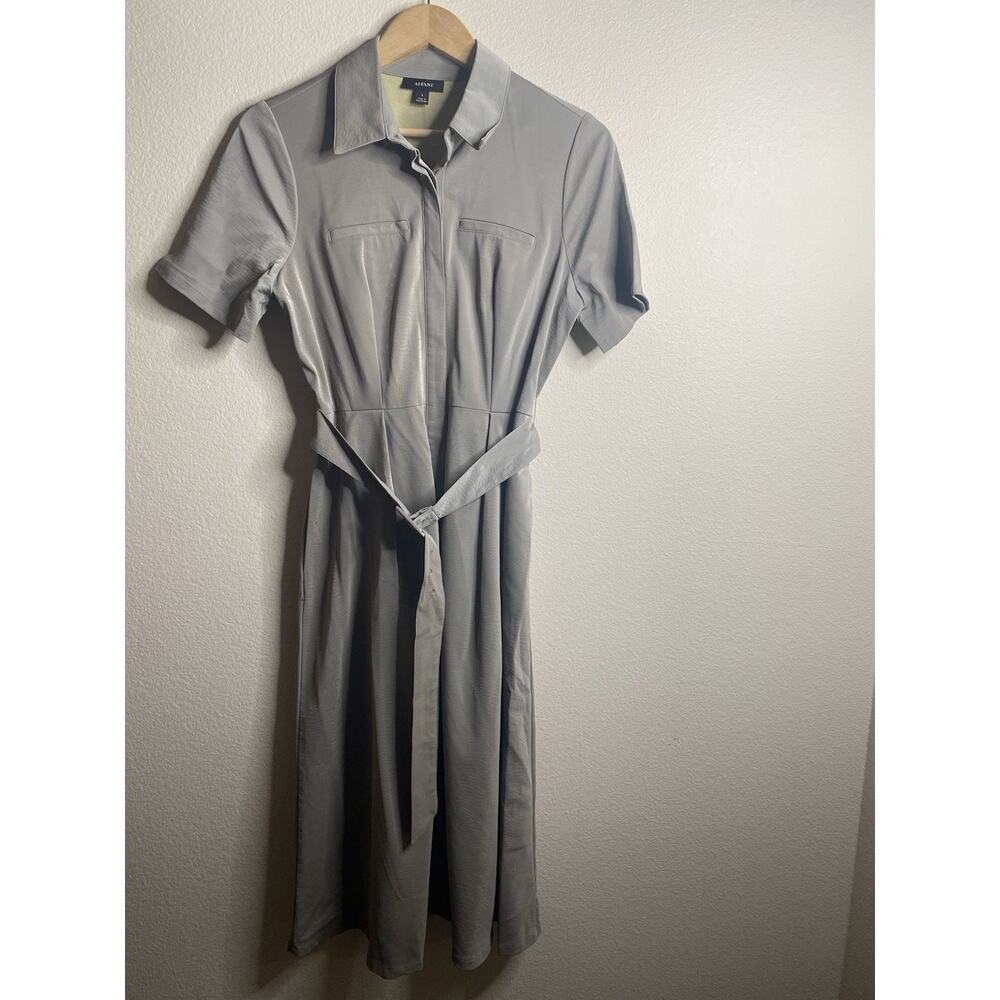 Alfani Belted Dress Faux Leather Womens Size 4 Gray Short Sleeve - Picture 2 of 5